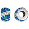 Sterling Silver Pandora Type Bead Barrel Pendant w/ Blue Lab Opal Inlay & CZ stones, 3/8" (9mm)