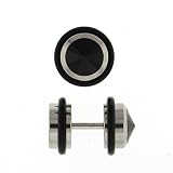 Stainless Steel Fake Plug with Black CZ - 16g Wire - 0g Fake Plug - Sold as a Pair