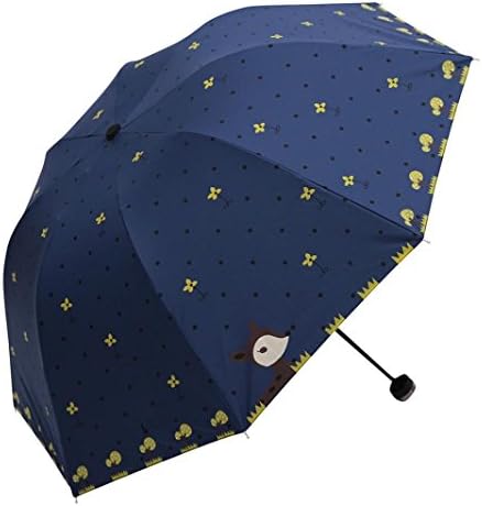 OUBAO Princess Cartoon Lovely Dome Parasol Sun/Rain Folding Umbrella (Navy)