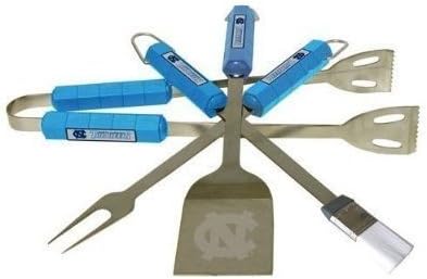 North Carolina Tar Heels - UNC 4 piece BBQ (Barbecue) Set - Spatula/Tongs/Fork/Basting Brush - NCAA College Athletics Fan Shop Sports Team Merchandise