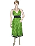 Beach Wear- Lime Green and Black Paisley Printed Cotton Spaghetti Dress
