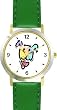Multicolor Dog - WATCHBUDDY&reg; DELUXE TWO-TONE THEME WATCH - Arabic Numbers - Green Leather Strap-Women's Size-Small