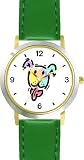 Multicolor Dog - WATCHBUDDY&reg; DELUXE TWO-TONE THEME WATCH - Arabic Numbers - Green Leather Strap-Women's Size-Small