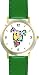 Multicolor Dog - WATCHBUDDY&reg; DELUXE TWO-TONE THEME WATCH - Arabic Numbers - Green Leather Strap-Women's Size-Small