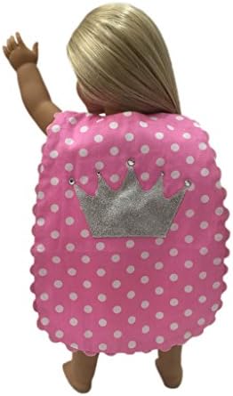 Glamerup Exclusive: Monica Polka Dot with Silver Crown Doll Cape in Pink - Fits Most 18 inch Dolls