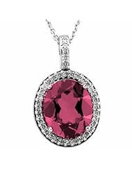 14K White Gold Oval Cut Rhodolite Garnet and Diamond Pendant -- LIFETIME WARRANTY