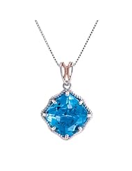 Sterling Silver with 14KT Gold Flash Cushion Cut Swiss Blue Topaz Pendant Necklace