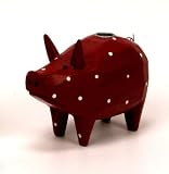Country Pig Candle Holder - Red with White Polka Dots