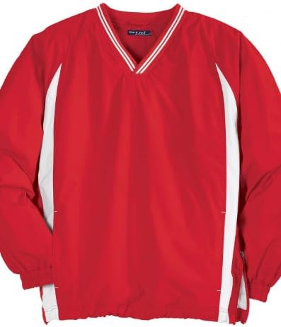 Sport-Tek JST62 Tipped V-Neck Raglan Wind Shirt - True Red/White - 4XL