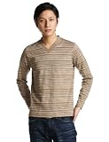 (ジュンメン)JUNMEN マルチボーダーVネックロングスリーブ AAM-4117 25 キャメル L