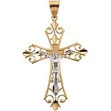 14K Two-Tone Gold Crucifix Pendant - 50.50x36.50mm
