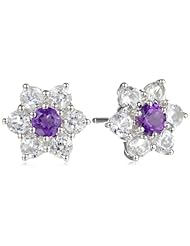 Sterling Silver Amethyst and White Topaz Flower Stud Earrings