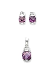 Sterling Silver Purple & Clear CZ Pendant & Earring Set