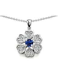 Original Star K (tm) Flower Pendant With Round 4mm Created Sapphire in 925 Sterling Silver