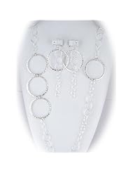 Sterling Silver Flat Hammered Circle Large Links 42 Inch Long Necklace Earrings Italy