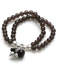 Honeystore Girls 925 Sterling Silver Obsidian Calabash Stretch Bracelet Color Black Silver