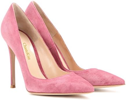 ChasteKiss Women's Pointed Toe Pumps Slip On Stiletto Heel Charming Party Pink Suede Shoes Pink Suede 10 M US