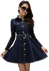 A-line Sweater Denim Belted Spring Fall Winter Party Dress/Tunic 