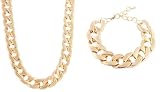 Ladies Metallic Gold 22 Inch Cuban Chain Necklace & Matching 11 Inch Bracelet Jewelry Set