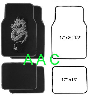 A Set of 4 Universal Fit Plush Carpet Floor Mats for Cars Truck Dragon Silver