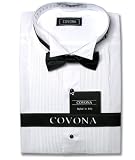 Mens Tuxedo White Dress Shirt w/ Black Bow Tie