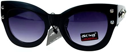 Black Society Womens Punk Metal Stud Cat Eye Thick Horn Rim Sunglasses Black Smoke