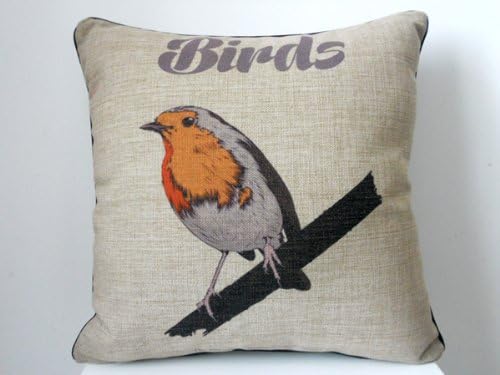 Decorbox Cotton Linen Square Throw Pillow Case Decorative Cushion Cover Pillowcase with Black Border the European Robin Bird 18 "X18 "