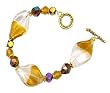 Bracelet - B37 - Handmade Murano Glass & Fire-Polished Beads - Toggle Closure ~ Topaz and White Twist