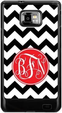 Black Chevron Zigzags & Red Circle Monogram Personalized Custom Best Plastic Case for Samsung Galaxy s2 ,Black or White for Choice