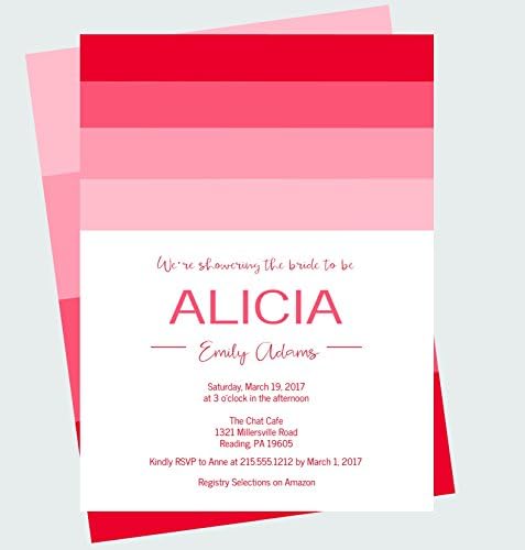 Red Ombre Bridal Shower Invitations Ecelectic Wedding Bold Personalized Custom Printed Invites with Envelopes Set of 15 or More