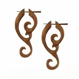 SUMBA - Organic Hand Carved Sono Wood Earrings with Wood Post - From Indonesia - Sold as a Pair - 25mm x 50mm