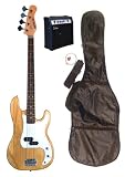 Huntington Full Size 43 Precision P Transparent Natural Bass Guitar with 10 Watt Amplifier Pack (Includes eBook, Free Mini Rubber Guitar & Pick)