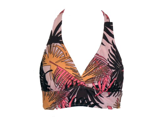 Anne Cole Locker Brown/Yellow Leaf Halter Swim Top M