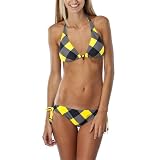 Xhilaration® Juniors Reversible Check Print 2 pc. Bikini Swimsuit - Yellow/Black/Gray