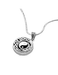 925 Sterling Silver Celtic Knot Yin Yang w/ Sun, Earth Spirit Pendant with Rhodium Plated Chain Necklace w/ Lobster clasp 16"