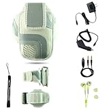 White Adjustable Deluxe Sportband / Workout Armband with Adaptable Neck Str ....