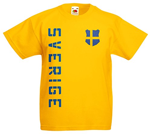 Schweden Sverige Kinder EM 2016 T-Shirt Trikot Name Nummer (Gelb, 116)