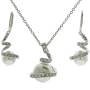 Exquisite Sterling Silver CZ White Pearl Majorca Swirl Pendant Necklace and Earring Jewelry Gift Set Bucasi