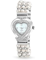 Bling Jewelry Womens Pave Crystal Bridal 3 Row Freshwater Pearl Heart Watch