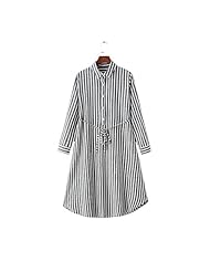Belted Vertical Stripe Cotton  Shirt  Dress