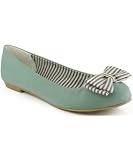 Qupid Palmer-61 Striped Bow Round Toe Ballet Flats SAGE TWILL