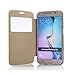 PASONOMI Galaxy S6 Case, [Smart Window View] Samsung Galaxy S6 Folio Wallet Case - Slim Flip Leather Case for Samsung Galaxy S6 Smartphone (Golden)