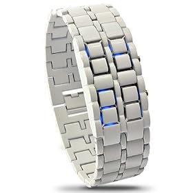 Japanese Style Blue LED Watch - White Bracelet invisible face ladies wristwatch - Ideal Gift