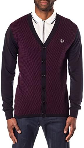 Men's Fred Perry Bradley Checkerboard Navy Cardigan - Medium