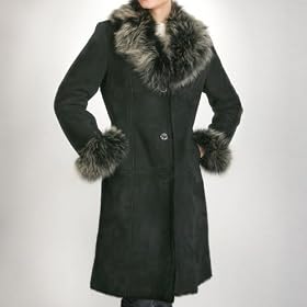 BGSD Ladies Merino Shearling Long Coat with Toscana Fur Trim by Luxury Lane