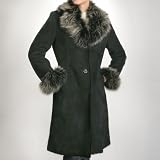 BGSD Women's Merino Shearling Long Coat with Toscana Fur Trim