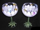 ArtisanStreet's Daisy Design Hand Painted Wine Glasses. One Of A Kind & Signed By Artisan.