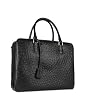 Fontanelli Black Ostrich Stamped Leather Briefcase
