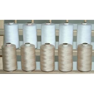 10-LARGE-WHITE-AND-BEIGE-SPOOLS-of-3-PLY-Polyester-Sewing-Quilting-Serger-threads