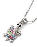 Multi Color Rhinestone Turtle Pendant Necklace Fashion Jewelry